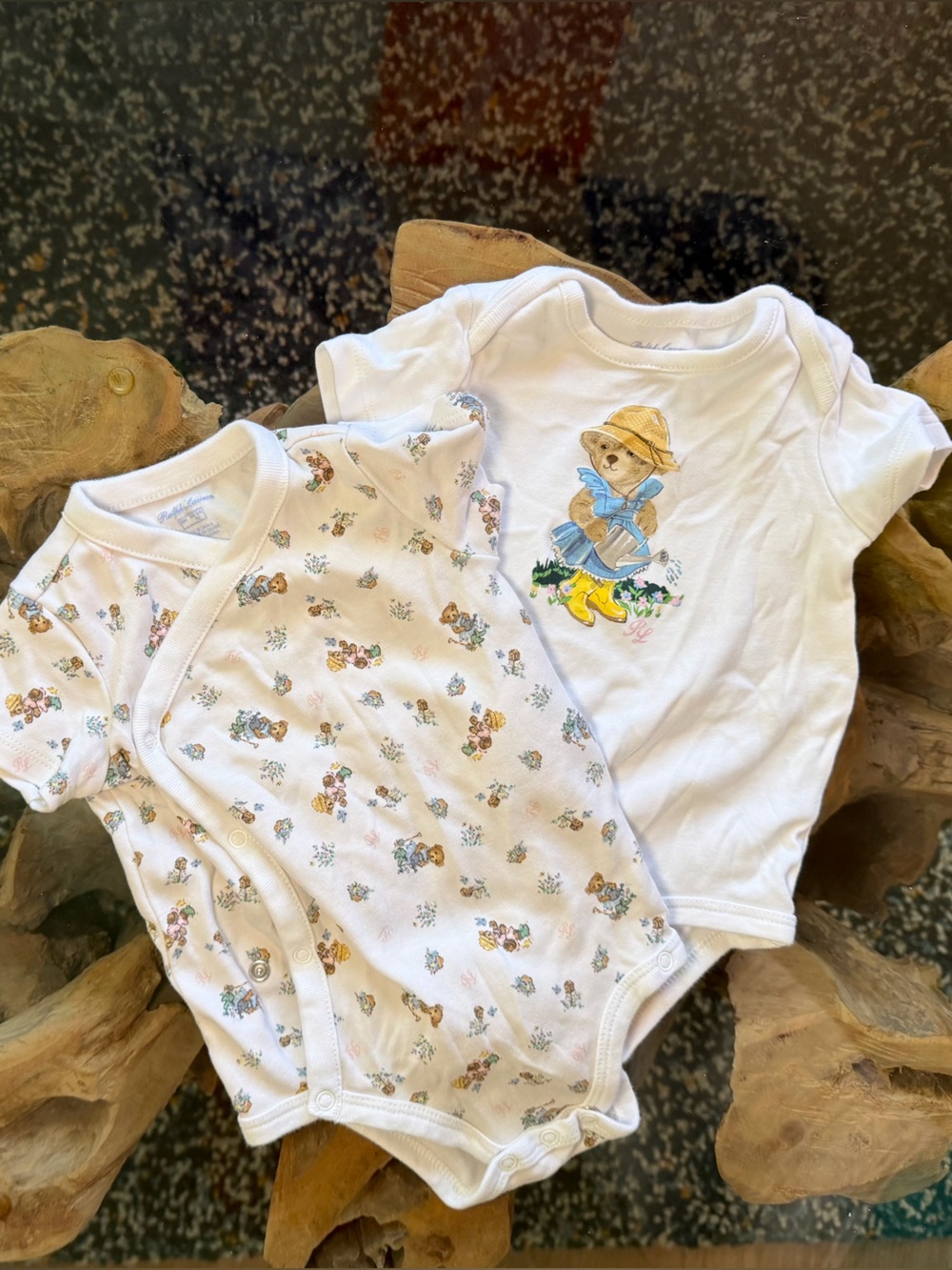 Ralph Lauren White Baby Bodysuit Set with Bear Prints